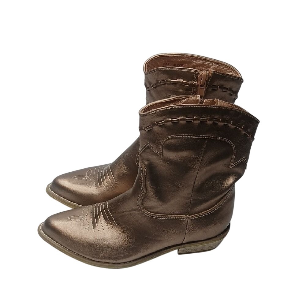Kids Tee‎ Pee Cowboy Boots Kids Size 1M Bronze Metallic Western Side Zip Ankle